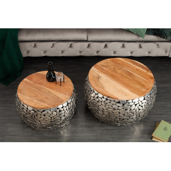 Konferenčný stôl 41433 2-Set Aluminium Silver/ Drevo Acacia Konferenčný stôl 41433 2-Set Aluminium Silver/ Drevo Acacia