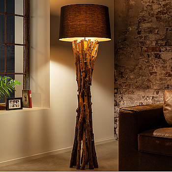 Stojaca lampa 41386 Harmony 150cm Čierna Drevo Teak