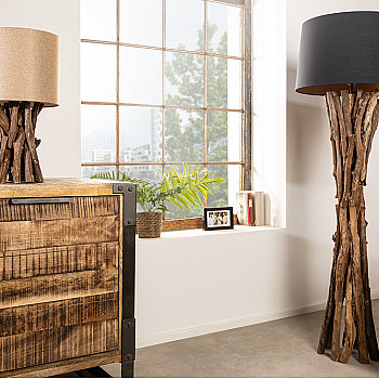 Stojaca lampa 41386 Harmony 150cm Čierna Drevo Teak