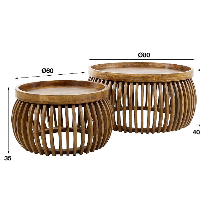 Konferenčný stôl 23-99 Ø80 a Ø60cm 2-set Tweak Drevo Mango