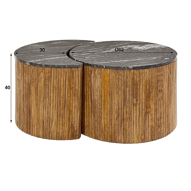 Konferenčný stôl 28-42 Half moon 2-set Mramor/Mango drevo