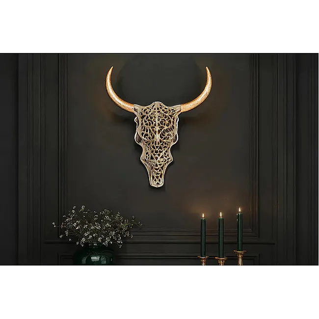 Dekorácia na stenu Bull 45561 Zlatá-Mango drevo