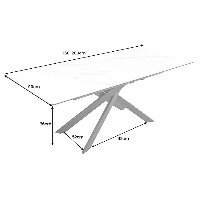 Rozkladací jedálenský stôl Alpine 43844 160/200x90cm Ceramik White marble