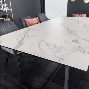 Jedálenský stôl 41088 200 x 100cm Marble Look White Ceramik 