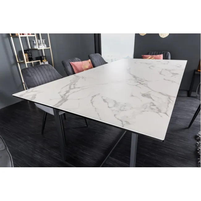 Jedálenský stôl 41088 200 x 100cm Marble Look White Ceramik