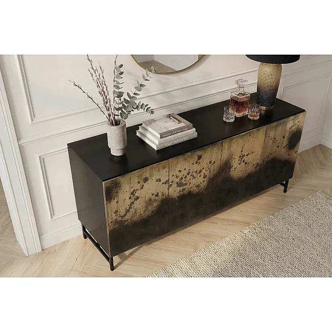 Komoda 47587 Oxid 177cm Drevo Mango Čierne/Kovové/Zlaté
