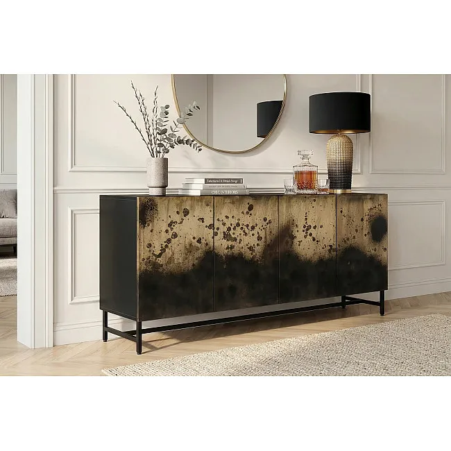 Komoda 47587 Oxid 177cm Drevo Mango Čierne/Kovové/Zlaté