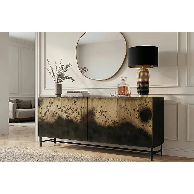 Komoda 47587 Oxid 177cm Drevo Mango Čierne/Kovové/Zlaté