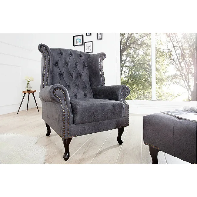 Kreslo 37473 Chesterfield Antik šedá