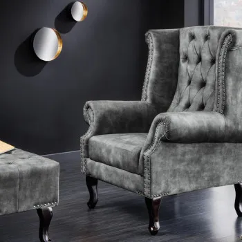 Kreslo 43520 Chesterfield Zamat šedá