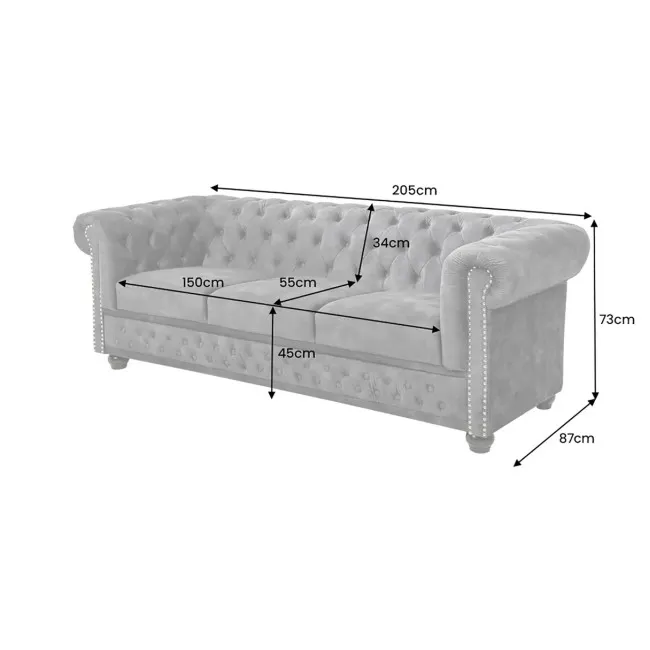 Sedacia súprava 41215 Chesterfield 3-sedenie Zamat Šedá