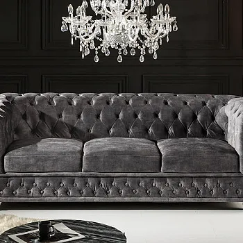 Sedacia súprava 41215 Chesterfield 3-sedenie Zamat Šedá
