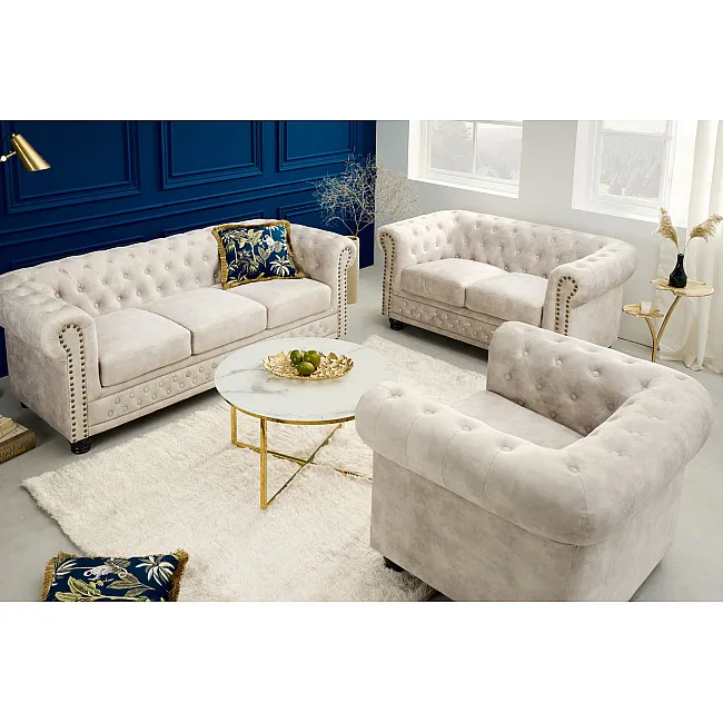 Sedacia súprava 42311 Chesterfield 2-sedenie Zamat Champagner