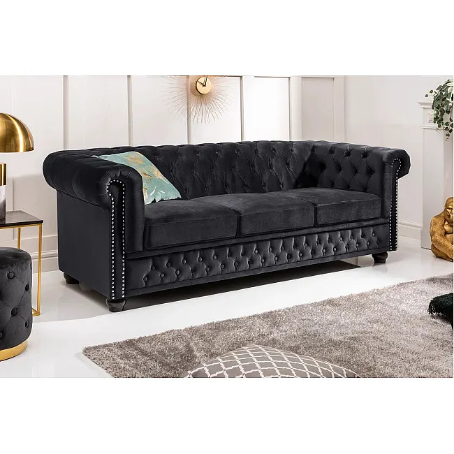 Sedacia súprava 47033 Chesterfield 3-sedenie Zamat Čierna