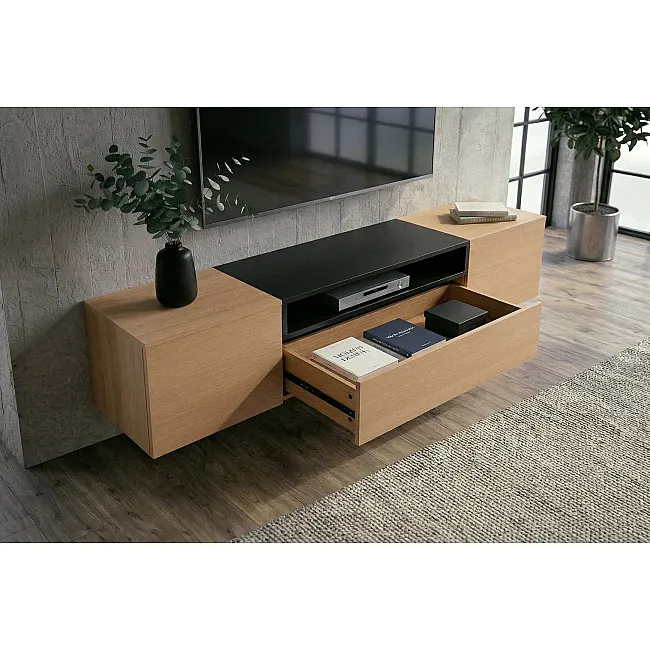 TV-skrinka 47808 Loft 160cm Prírodná Dub Dyha/Čierna