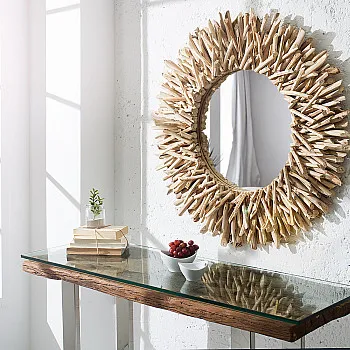 Zrkadlo 36577 Ø80cm Drevo Teak