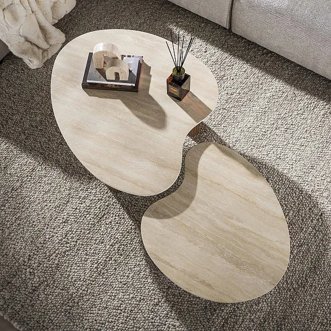 Konferenčný stôl Ceramo 2-set 3D ceramik Travertine