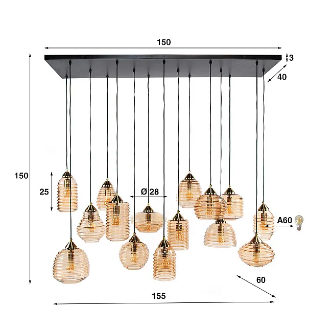 Luster 70-70 Rib 15L Jantar Glass