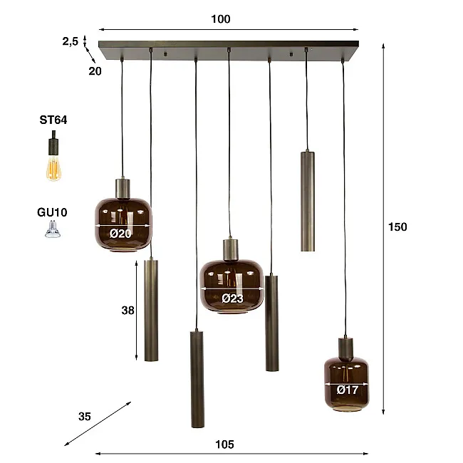 Luster 84-31 Bronza 4+3L Brown Glass