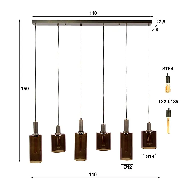 Luster 84-36 Sepiora 6L Brown Glass