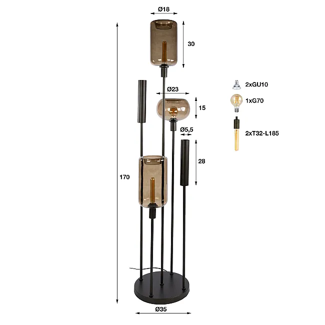 Stojaca lampa Serene 3L Brown Glass