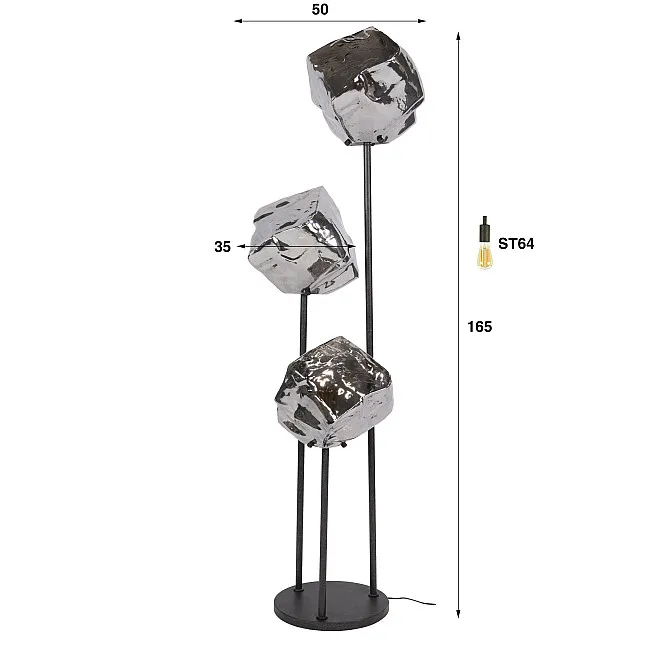 Stojaca lampa 72-26 Rock 3L Chrome glass