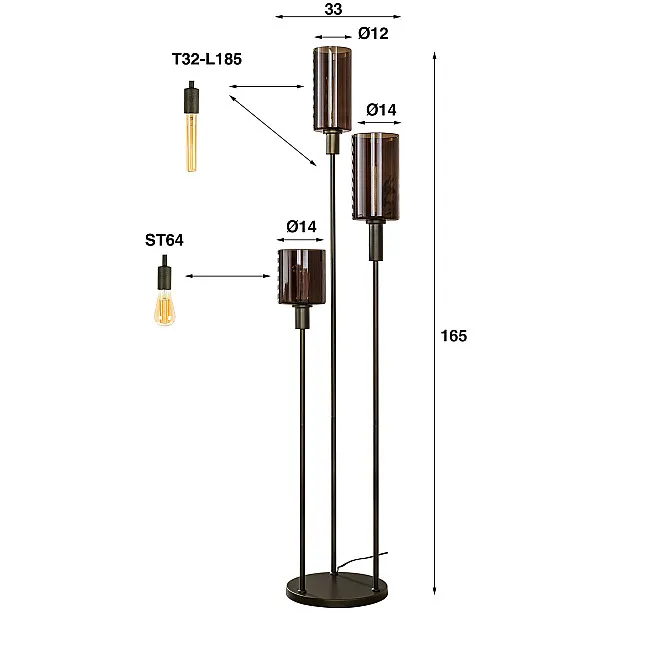 Stojaca lampa 84-35 Sepiora 3L Brown Glass